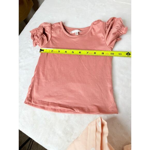 Tahari Girl 2T - Denim 2 PC Brand New Overalls Pink Polka Dot Ruffle Sleeve - Picture 6 of 13